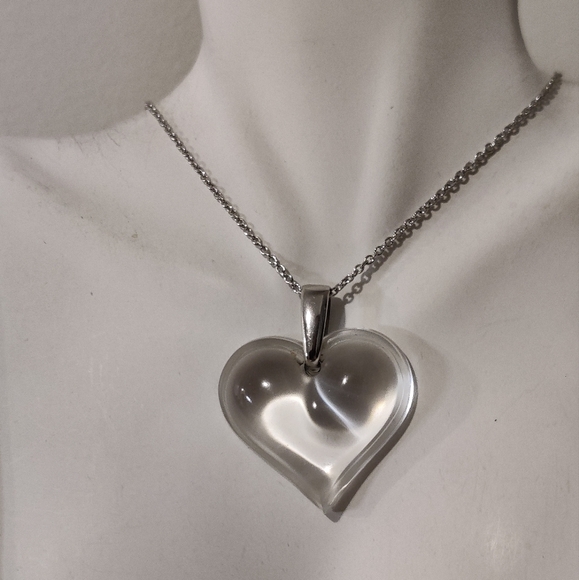 Stunning Clear Crystal Lalique Heart Necklace - Picture 1 of 16